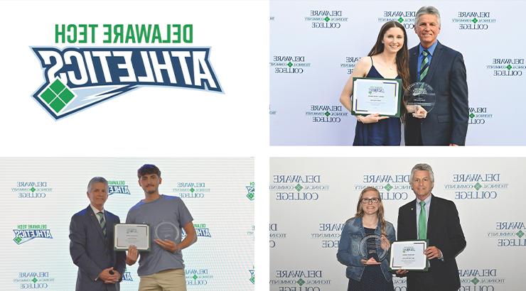 A collage of Kaitlyn Cavallucci, Ryan McCrary, and Carly Collins receiving their awards